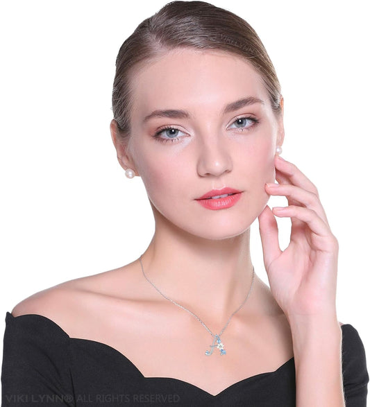 Initial Necklace for Women 925 Sterling Silver Initial a to Z Letter Pendant Necklace with Blue Flower Cubic Zirconia Birthday Engagement Gift for Women,Mom, Couple