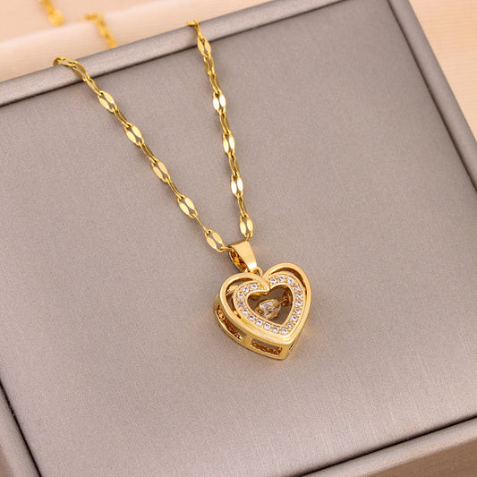 Double-layer Love Necklace with Rhinestones