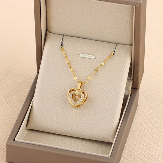 Double-layer Love Necklace with Rhinestones